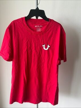 True Religion Bright Red Short Sleeve Tee with White Horseshoe